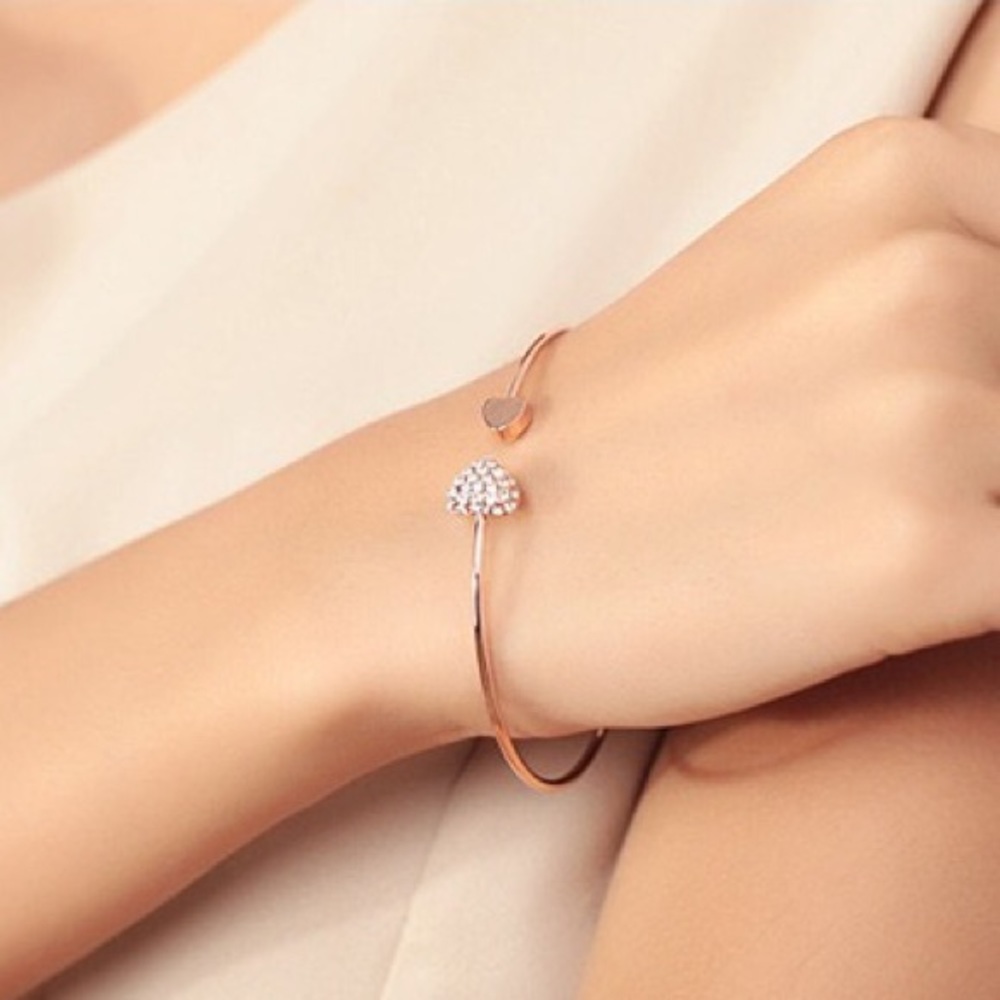 Gold Double Heart Cuff Bracelet Bangle